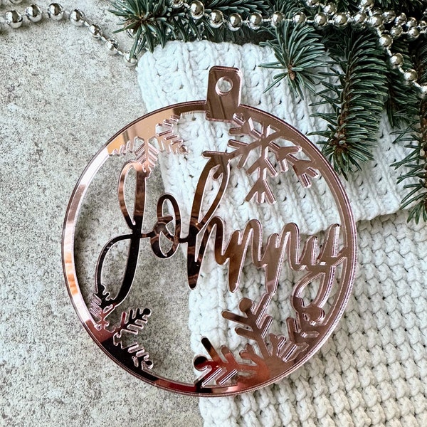 Rose gold personalized ornaments CHRISTMAS BAUBLES boule de noël personnalisée custom snowflakes ornament laser cut names CHRISTMAS gift tag