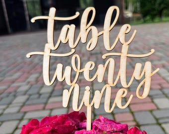 Wood wedding Table numbers, wedding numbers, text table numbers, wooden wedding table numbers, NUMBERS with stick script table Numbers