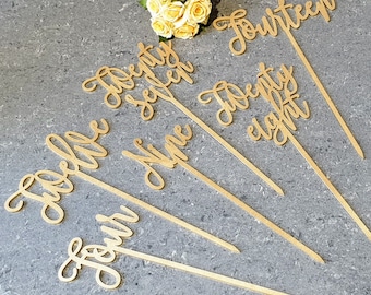 Gold Table numbers, custom wedding table number, text table number, personalized table name, script table Numbers, decor for flower