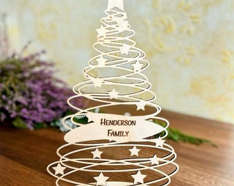 Personalized Wooden Christmas Tree – Custom Family Name Holiday Decor, Engraved Rustic Christmas Centerpiece, Laser Cut Wood Ornament Gift