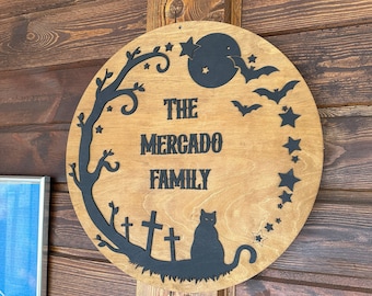 Halloween decor wood Personalized Halloween Family Sign Halloween Sign Custom Sign Round Wall decor