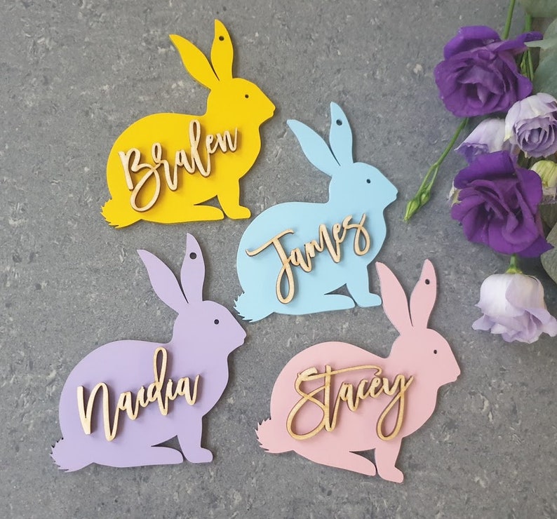 Easter Basket Tags Bunny Easter Tags Personalised Rabbit Easter Basket Tags Name Easter Decoration custom Easter Place cards Easter Gifts image 8