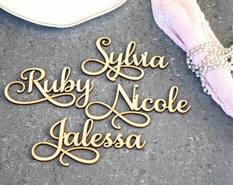 Black wood place cards Wedding place cards laser cut wood Wedding favors for guest in bulk laser cut wood names Wooden laser cut names Names