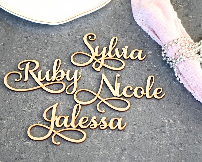 Wedding place cards laser cut wood Wedding favors for guests in bulk laser cut wood names Wooden laser cut names Name tags for wedding image 9