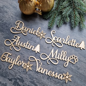 Tarjetas de lugar de Navidad Árbol de Navidad Etiquetas de medias navideñas Etiquetas de regalo de Feliz Navidad Etiquetas navideñas personalizadas con decoraciones, Pata de madera