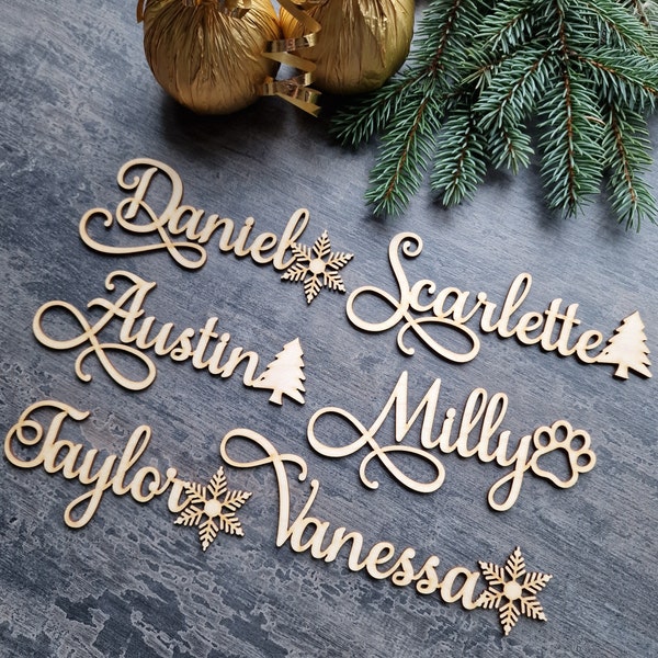 Christmas place cards Christmas tree Christmas stocking tags Merry Christmas gift tags personalized Christmas tags with decors, Wooden paw