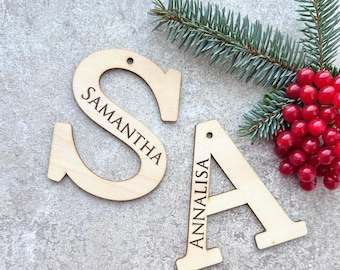 Stocking letters Christmas wood stocking tags Personalized letters Christmas gift tags with loop Christmas Present tags Letter Name Ornament