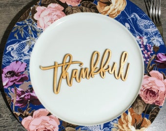 Tarjetas de agradecimiento para el lugar Placas con nombre para Acción de Gracias Palabra de madera "thankful" Ajustes de lugar para Acción de Gracias Letrero pequeño de madera para agradecimiento Tarjetas de Acción de Gracias