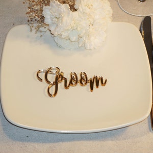 Cards at wedding reception LASER CUT NAMES Gold mirror Wedding place cards Acrylic laser cut place names cards wedding
