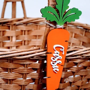 Etiquettes de Pâques en bois de carottes personnalisées pour panier de Pâques Etiquettes de Pâques personnalisées Nom de panier de Pâques en carottes Décoration de Pâques Marques de table personnalisés Pâques