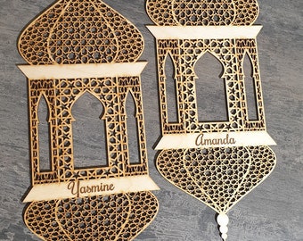 Lanterna Ramadan personalizzata da 40 cm Lanterna personalizzata in legno tagliata al laser Lampada Ramadan Decorazione Ramadan Appendiabiti da parete Ramadan Decorazione Ramadan Mubarak Islamico