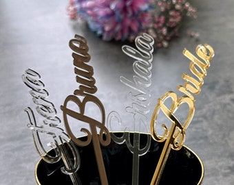 Drink stirrers gold Drink wedding stirrers Personalized swizzle sticks Name stirrers Bridal shower Custom stirrer Birthday stirrer Wedding