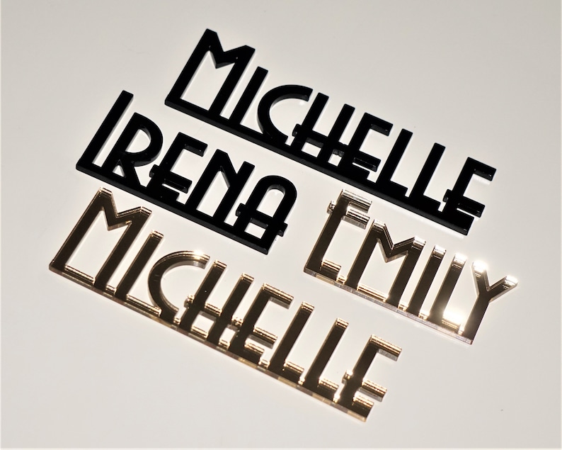 Art Deco place cards Art Deco Wedding Escort Cards Wood Wedding Name Plates Wooden Wedding Names Laser Cut Wedding Favor 3D Wedding Cards image 2