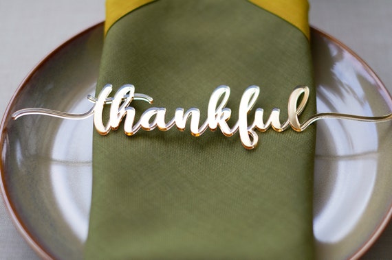 SET of 4 Thanksgiving signs - Grateful Thankful Blessed Gather - Place Cards Thanksgiving table decor laser cut signs Thanksgiving Settings