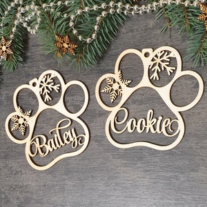 Pet Christmas Ornament Custom Dog Paw pet Name Custom Dog Christmas decor Cat Christmas decor Paw stocking tag Pet Stocking tag