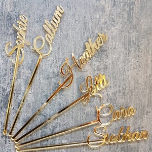 Drink stirrers gold Drink wedding stirrers Personalized swizzle sticks Name stirrers Bridal shower Custom stirrer Birthday stirrer Wedding