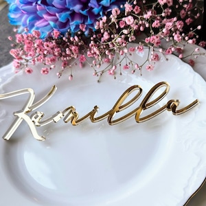 Gouden spiegel plaatskaarten Luxe bruiloft plaatskaarten Gouden spiegel TAGS Lasergesneden namen Acryl trouwkaarten Bruiloft decor Tafel AANGEPASTE gebeurtenis afbeelding 1