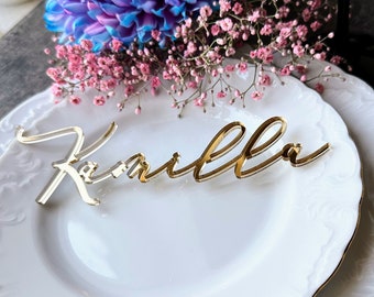 Gouden spiegel plaatskaarten Luxe bruiloft plaatskaarten Gouden spiegel TAGS Lasergesneden namen Acryl trouwkaarten Bruiloft decor Tafel AANGEPASTE gebeurtenis