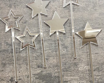 Star Drink stirrers Moon Drink stirrers SILVER MIRROR Personalized swizzle sticks Party Name stirrers Bridal shower stirrer Birthday stirrer