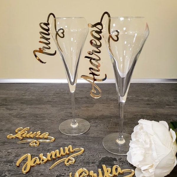 Personalized glass decor Custom wine charm Wedding wine charms Gold wine charms Wine glass charms Wedding charm Personalize Laser cut name