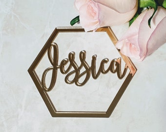 Hexagon wedding sign hexagon place cards gold hexagon names hexagon gold place cards hexagon wedding place cards gold hexagon place cards