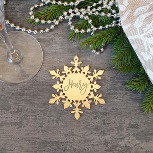 Custom Engraved Snowflake Decoration Hanging Christmas decorations Custom Christmas ornament gold Personalized Christmas Decor image 5