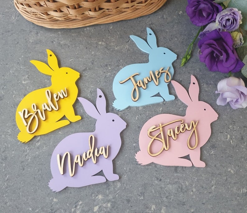 Easter Basket Tags Bunny Easter Tags Personalised Rabbit Easter Basket Tags Name Easter Decoration custom Easter Place cards Easter Gifts image 3