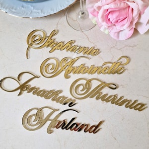 114 ROSE GOLD Mirror Luxury Wedding Place Cards Mirror TAGS Laser cut names Acrylic Wedding Place Cards