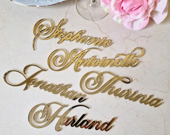 Luxury Wedding Place Cards Gold Mirror TAGS Laser cut names Acrylic Wedding Place Card Wedding Decor Table Place Setting CUSTOM Event tags