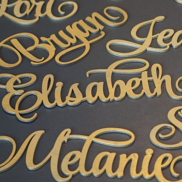 GOLD PAINTED Laser cut names signs gold painted place cards Gold place cards Gold Wedding place cards place cards wooden laser cut names