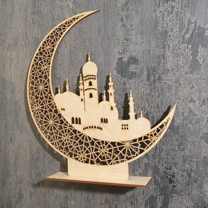 Ramadan Kareem Moschee Schild Ramadan Mubarak Schild Gesegneter Ramadan Wandschild Mond Eid Mubarak Islamische Geschenke Islamischer Mond Holzschilder Gold