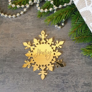 Custom Engraved Snowflake Decoration Hanging Christmas decorations Custom Christmas ornament gold Personalized Christmas Decor image 6