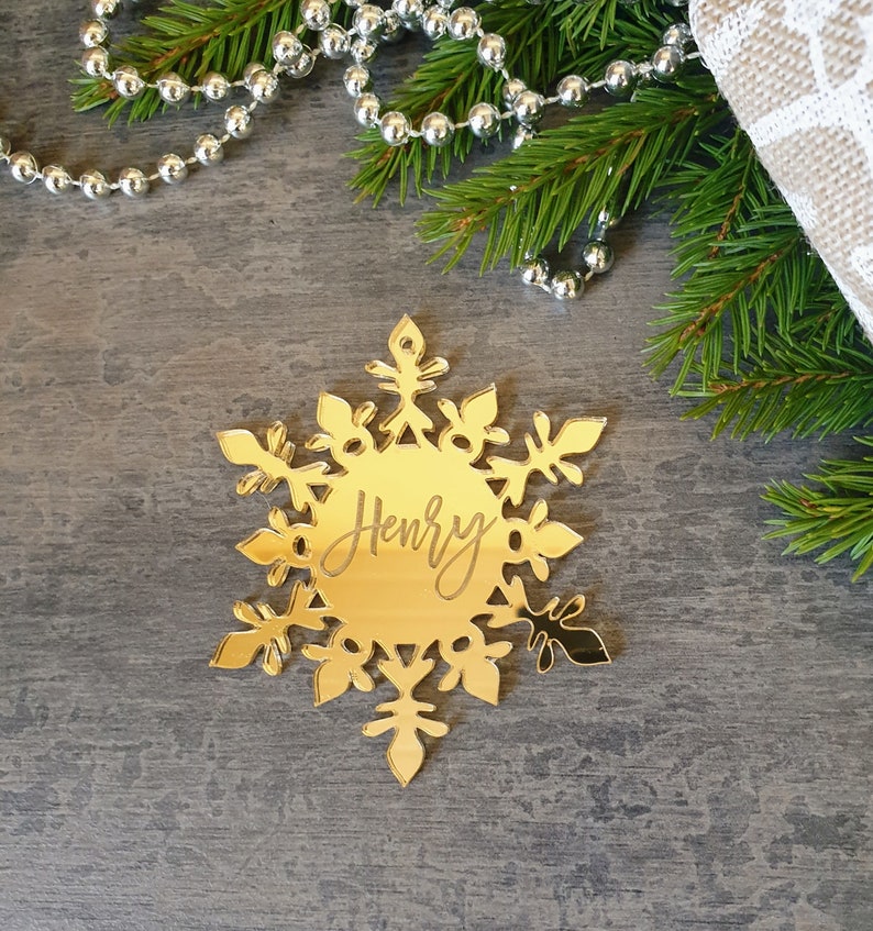 Custom Engraved Snowflake Decoration Hanging Christmas decorations Custom Christmas ornament gold Personalized Christmas Decor image 6