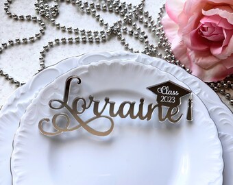 35 SILVER MIRROR Graduation place cards, personalized
