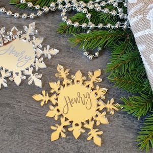 Custom Engraved Snowflake Decoration Hanging Christmas decorations Custom Christmas ornament gold Personalized Christmas Decor image 1