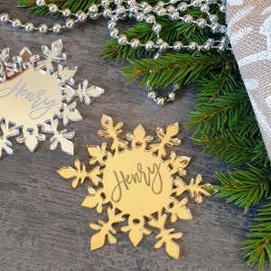 Custom Engraved Snowflake Decoration Hanging Christmas decorations Custom Christmas ornament gold Personalized Christmas Decor image 1