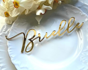 Gold Mirror wedding place cards, Luxury Wedding Cards, Gold Mirror TAGS, Laser cut names