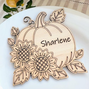 Personalized Pumpkin Place Card: Thanksgiving Table Decor, Laser Cut Wood