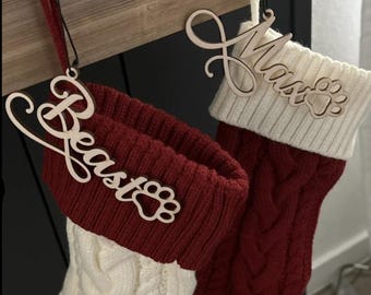 Custom Pet stocking tags, Christmas gift tags with a loop, Christmas Name Ornament tags