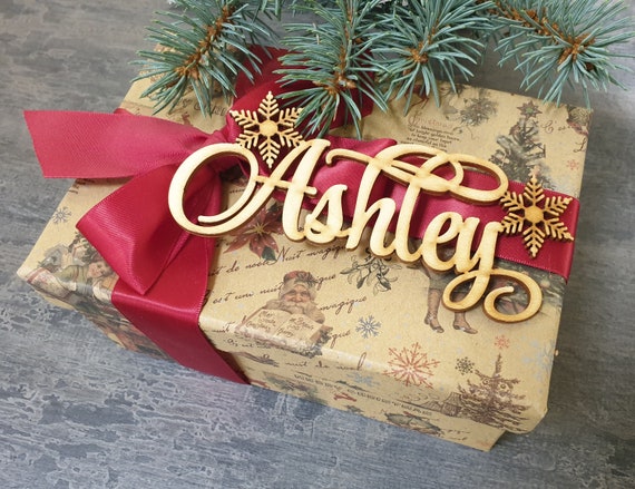 Christmas Stocking Name Tag With Truck and Snow Scene Name Place Cards Personalized Christmas Gift Tags Laser Cut Wooden Gift Tags