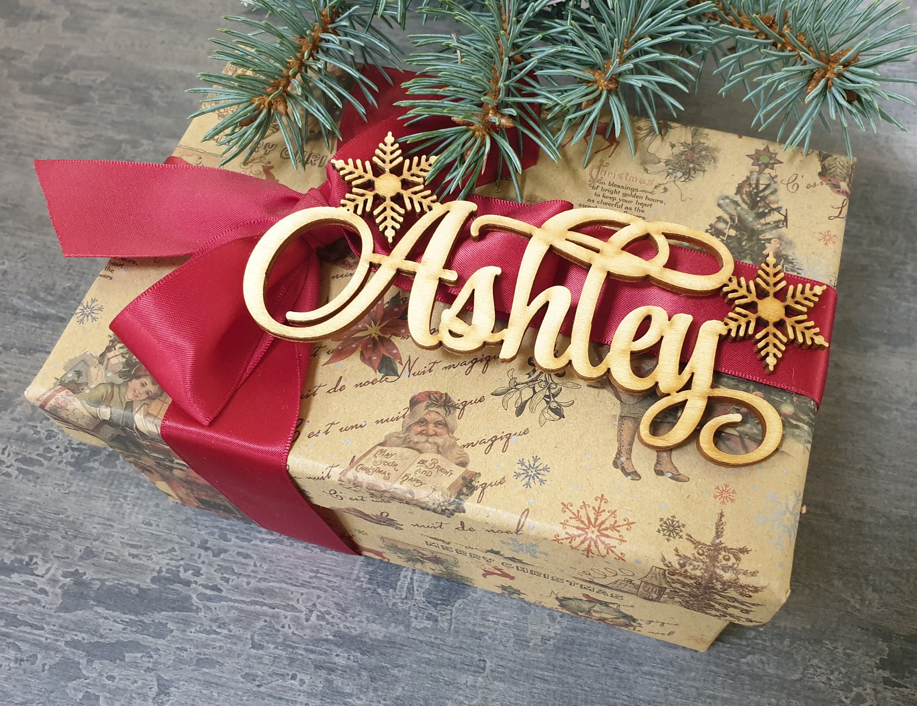 Personalized Christmas Gift Name Tags Wood Christmas Ornament Gift Wrap  Rustic Place Cards Custom Tags Engraved Custom Names Wooden Shapes