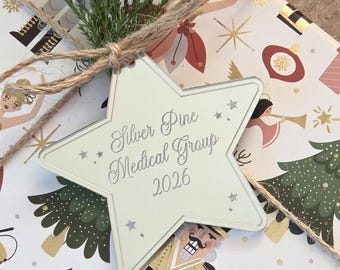 SILVER Mirror Christmas Star Engraved Hanging Christmas decorations, Custom Christmas ornament