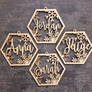 Hexagon CHRISTMAS decorations wood Christmas baubles personalized ornament laser cut names CHRISTMAS gift tags with name Christmas Decor
