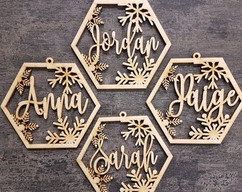 Hexagon CHRISTMAS decorations wood Christmas baubles personalized ornament laser cut names CHRISTMAS gift tags with name Christmas Decor