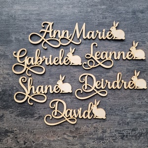Mini lapin de Pâques, cartes de lapin, marque-places de Pâques, marque-places de lapin, porte-nom de Pâques, carte de nom en bois, décoration de table, couvert de Pâques