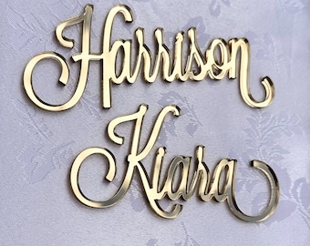 Gold mirror wedding place cards Laser Cut Name sign Place wedding place cards Setting Sign Dinner Party Place Card Wedding Decor place cards