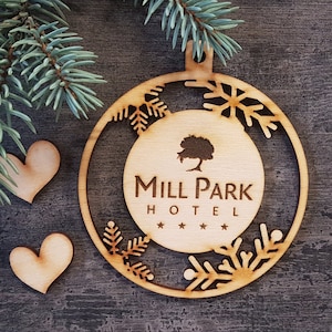 BOTH sides ENGRAVED Christmas snowflakes with custom logo snowflakes ENGRAVED Christmas baubles logo ornament custom gift tags