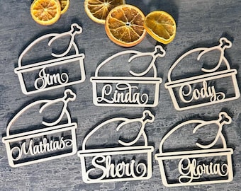 Custom Thanksgiving place cards, Turkey place cards, laser cut Thanksgiving name cards