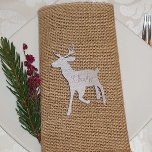 Tischkarten Weihnachten SILBER bemalt mit Hirsch und Hirsch Motiven