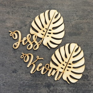 Hawaii wedding Decor wood monstera leaf Wedding place cards monstera Leave place cards Wedding table decor Wedding place card CUSTOM signs